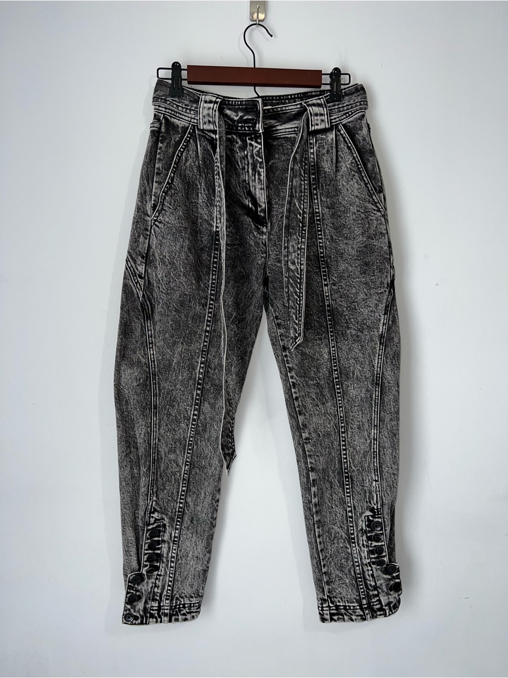 Ulla Johnson Carmen High Rise Tapered Jeans Size 4 Belted Grey Acid Wash Denim